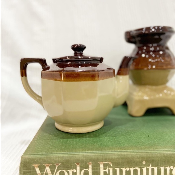 Three tones decorative trio of vases and tea pot - Picture 11 of 12